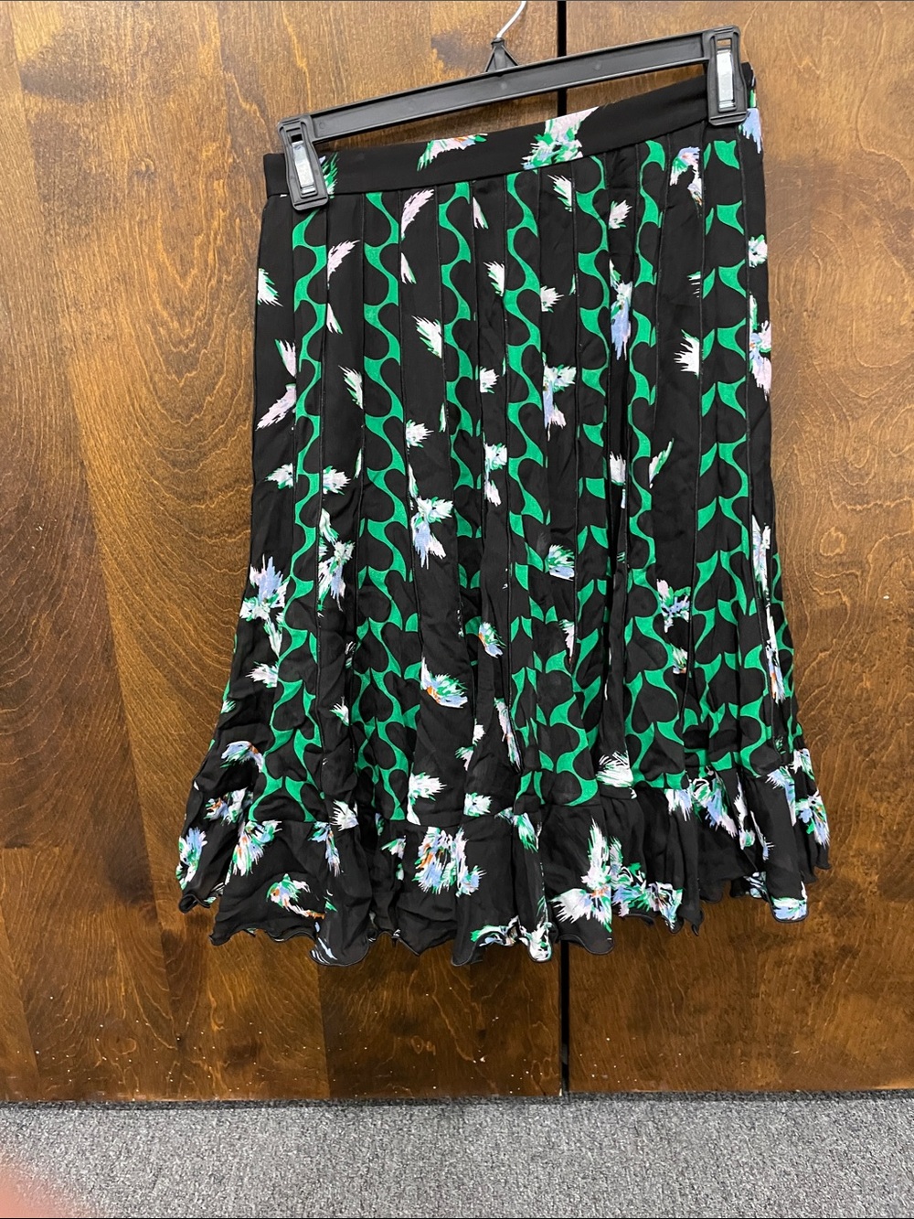 Diane Von Furstenberg Black Mini Skirt with Green and White Floral Print